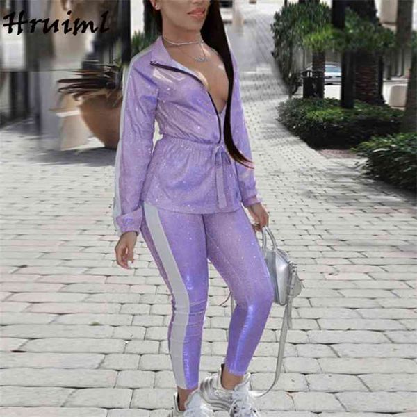 

jogging suits for women patchwork casual loose two piece set and pants zipper drawstring elastic waist mujer chaqueta 210513, White