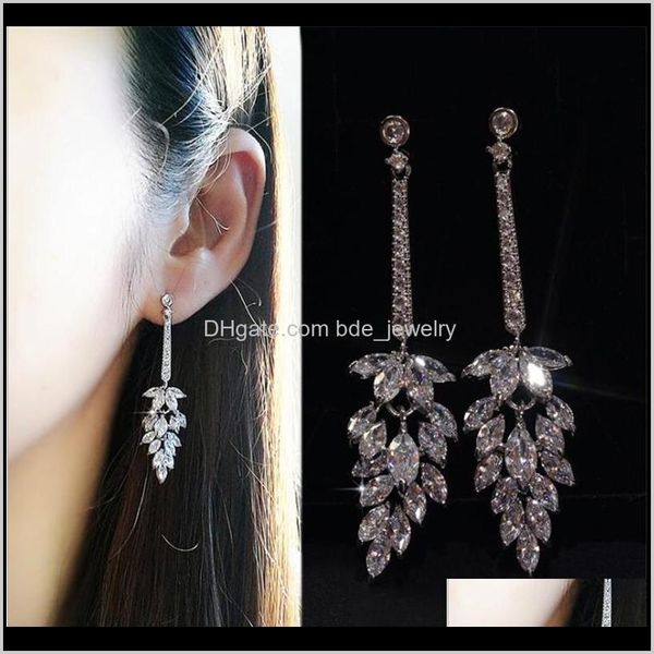 

& chandelier earrings jewelrysparkling long luxury jewelry 925 stelring sier marquise white z cz diamond gemstones women wedding dangle e, Silver