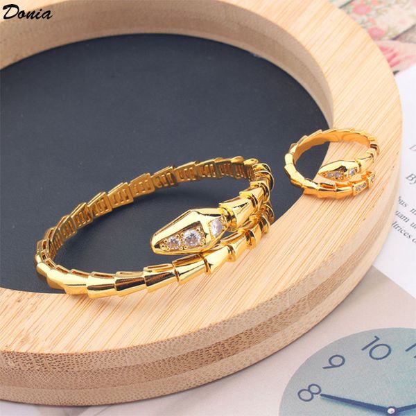 

donia jewelry luxury bangle european and american fashion exaggerated hollow snake copper micro-inlaid zircon bracelet ring set designer gif, Black