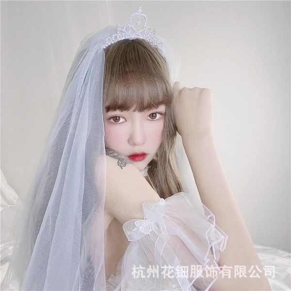 

headpieces net celebrity crown white veil po headdress wedding travel props, Silver