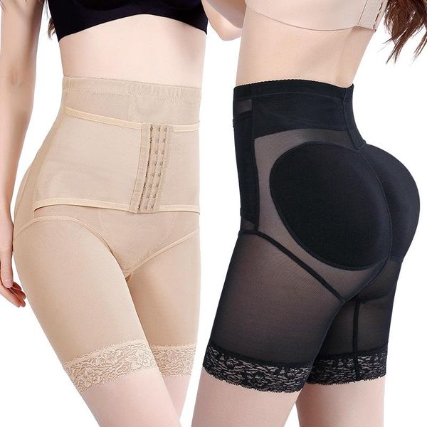 

women's shapers abdomen pants body corset waist fake buttocks padded high boxer shaping underwear women hip pads, Black;white