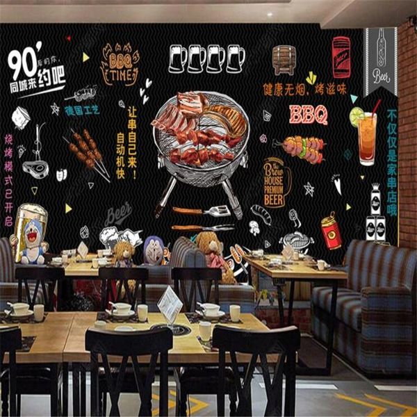 

wallpapers hand-painted blackboard barbecue beer restaurant industrial decor 3d wall paper snack bar mural wallpaper papel de parede