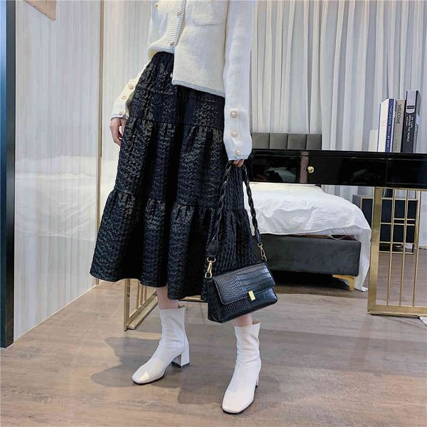 

black skirt jacquard material women solid color long pendulum skirt female modest classy skirts with big swing