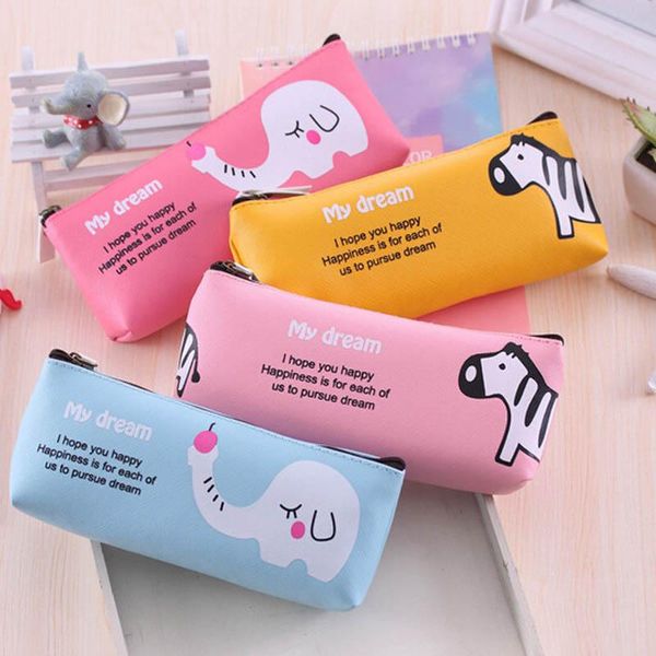 

cartoon animal paradise large capacity pencil bag pu gift case stationery storage office&school supplies bags