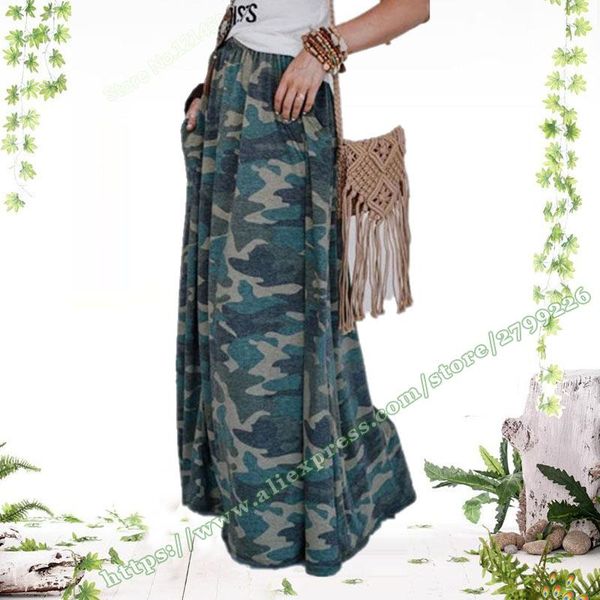 

summer casual retro long maxi leopard camouflage camo skirt women mopping the floor skirts for womens, Black