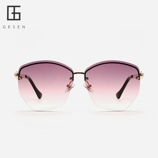 

fashion irregular metal half frame sunglasses women luxary brand colorful gradient traveling style sun glasses, White;black