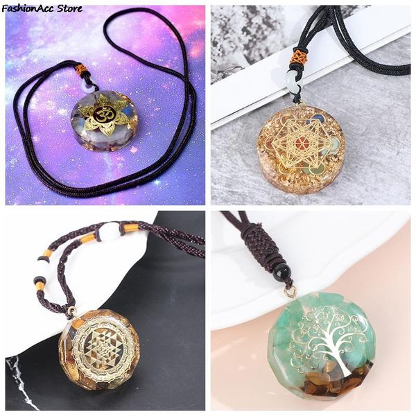 

pendant necklaces retro orgonite healing energy necklace natural crystal 7 chakra drop gum meditation jewelry, Silver