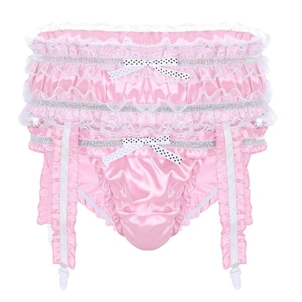 

men's swimwear mens wetlook lingerie underwear soft shiny satin ruffled frilly low rise stretchy bottom panties sissy bikini brief with