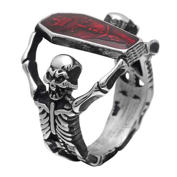 

ghost evil skull skeleton red cubic zirconia ring punk style motor biker men birthday stone men's jewelry cluster rings, Golden;silver