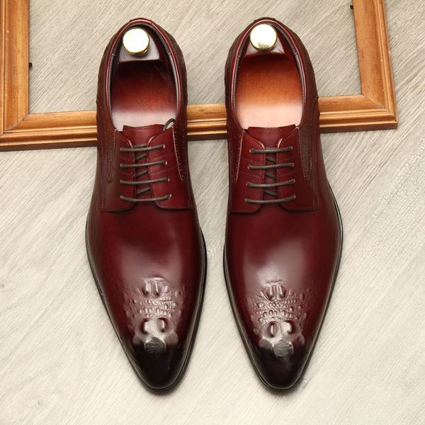 

Autumn Lace-Up Men Leather Shoes Italian Vintage Formal Dress Shoes Business Office Genuine Leather Wedding Oxfords, Black