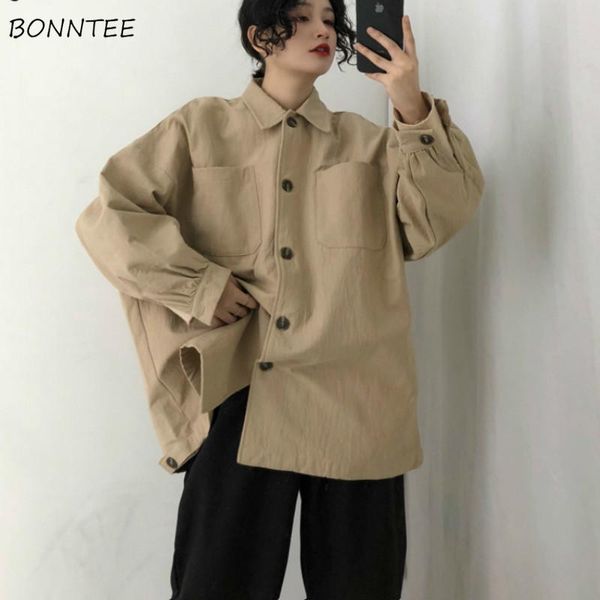 

jackets women solid single breasted harajuku button streetwear soft loose all-match casual ulzzang korean style womens clothing women's, Black;brown
