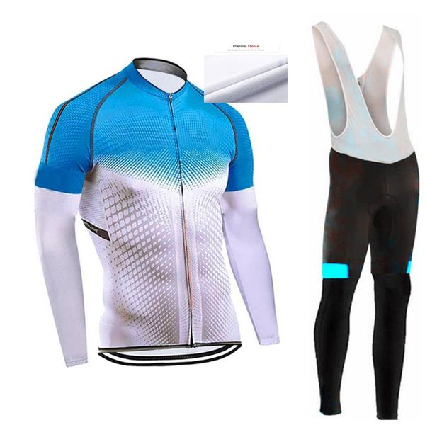 

racing sets 2021 winter thermal fleece cycling clothes men's jersey suit outdoor riding bike mtb clothing bib pants set, Black;blue