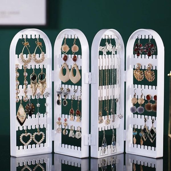 

jewelry pouches, bags plastic clear earrings studs display rack folding screen earring stand holder storage box, Pink;blue