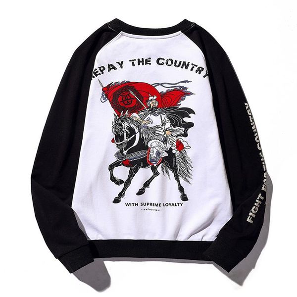 

men's hoodies & sweatshirts chinese style hero character printing fashion 2021 high-quality cotton loose luxury pullover moletom m-4xl, Black