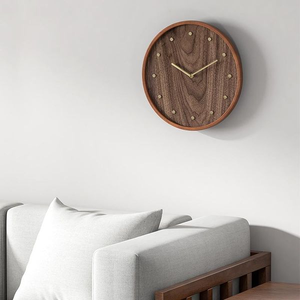 

wall clocks nordic needle solid wood clock battery 12inch round mute accurate wooden living room home decoration ornaments