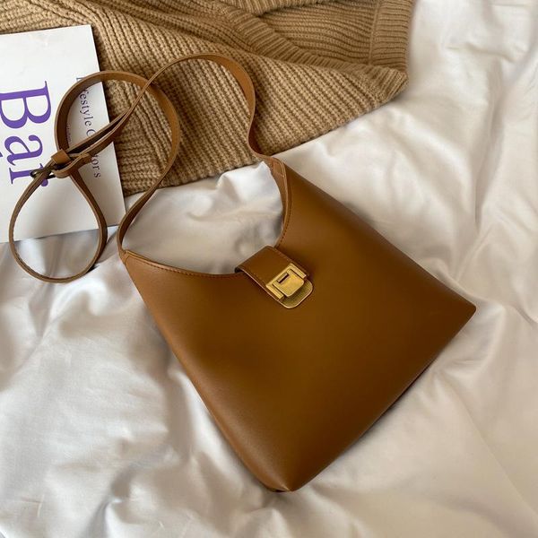 

evening bags casual large capacity retro tote women handbags luxury pu leather shoulder crossbody buckets bag lady solid color purses