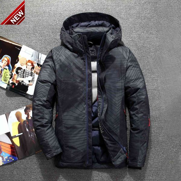 

hight quality mid long hooded down coat male slim fit casual thick duck jacket men luxury mens winter, Black