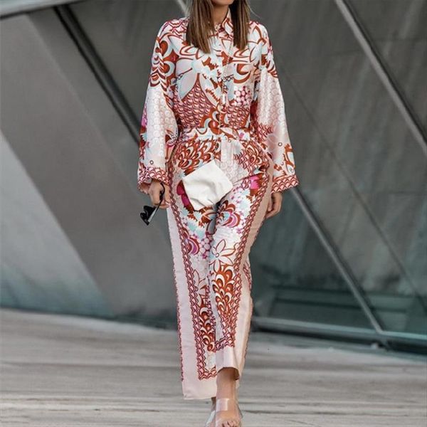 

elegant red print shirt womenpant suits fashion indie folk vinatge beach za matching set, White