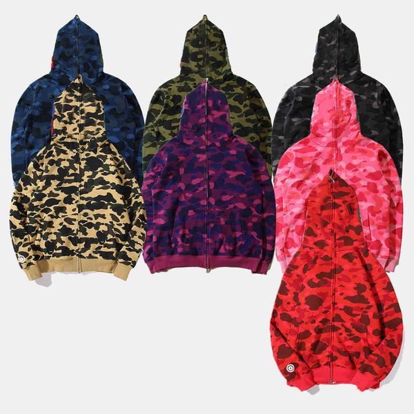 

famous designer men's sweater hoodie jacket camouflage shark head autumn and winter pure cotton season multicolor s-xxl size, Black