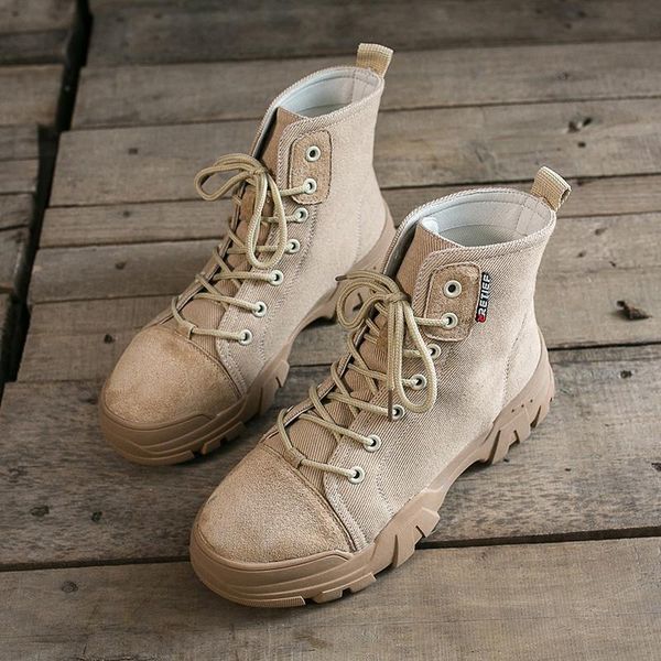 

boots female 2021 spring autumn retro women's matte thick high-lace-up canvas rubber women, Black