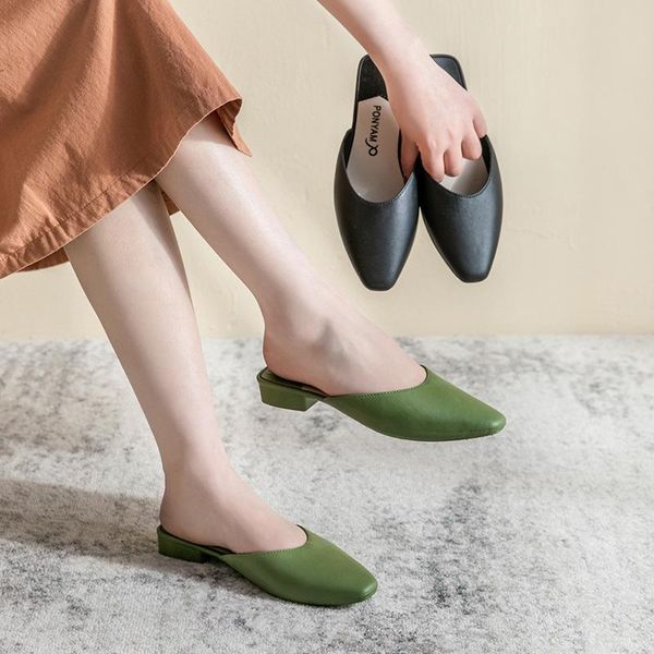 

slippers arrival women's shoes for 2021 summer retro solid closed toe female's mules soft soled non-skid lady's outdoor sanda, Black