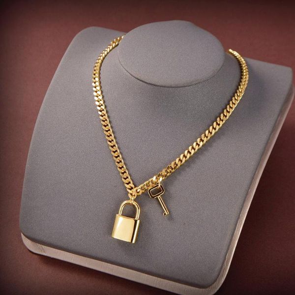 

pendant necklaces est fashion jewelry gold color chunky necklace chain statement lock key for women designer bijoux, Silver