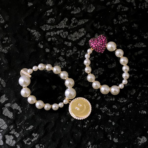 

s925 sterling silver ear stud asymmetric pearl smile heart earrings simple personality fashion temperament luxury jewelry monaco gift for gi, Golden;silver