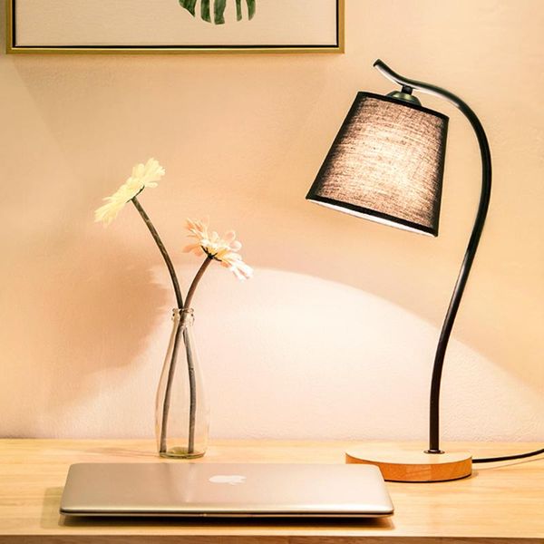

nordic desk lamp study writing simple modern creative bedside led solid wood eye protection table lamps