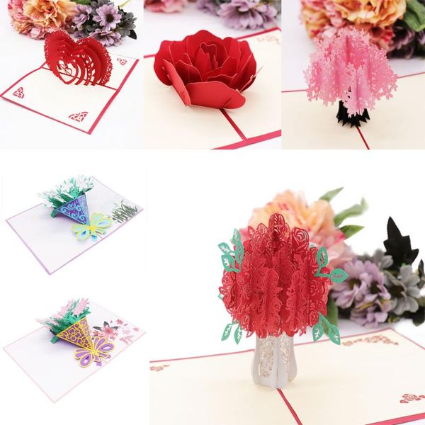 

greeting cards 3d up flower valentines day gift postcard wedding invitation with envelop anniversary red heart card