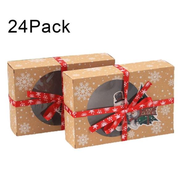 

24pcs christmas with windows kraft paper biscuit box gift baking boxs for cupcakes biscuits doughnut wrap