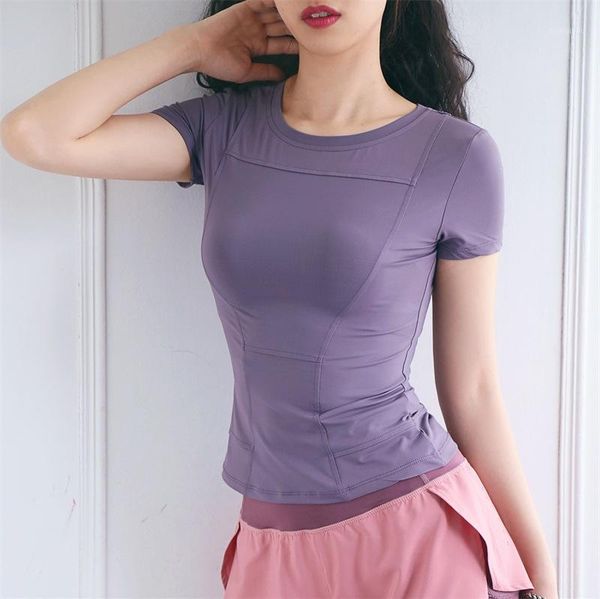 

yoga outfits sports short-sleeved t-shirt female quick-drying clothes breathable slim running fitness half sleeve high1, White;red