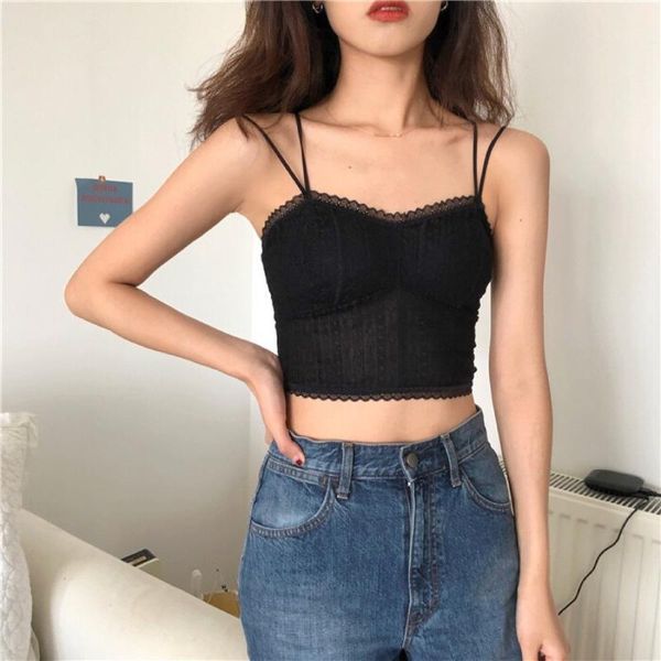 

bustiers & corsets women cami tanks french lace bralette floral for vest beauty back underwear lingerie cropped camisole femme, Black;white