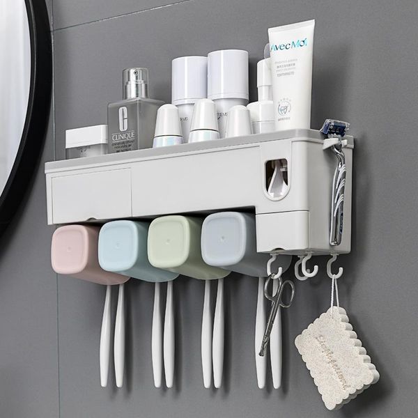 

toothbrush holder automatic toothpaste squeezer dispenser wall mount storage rack bathroom accessories bath accessory set