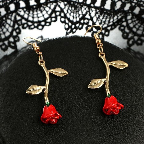 

alloy material rose geometric earrings female temperament long women's daily wear stud, Golden;silver