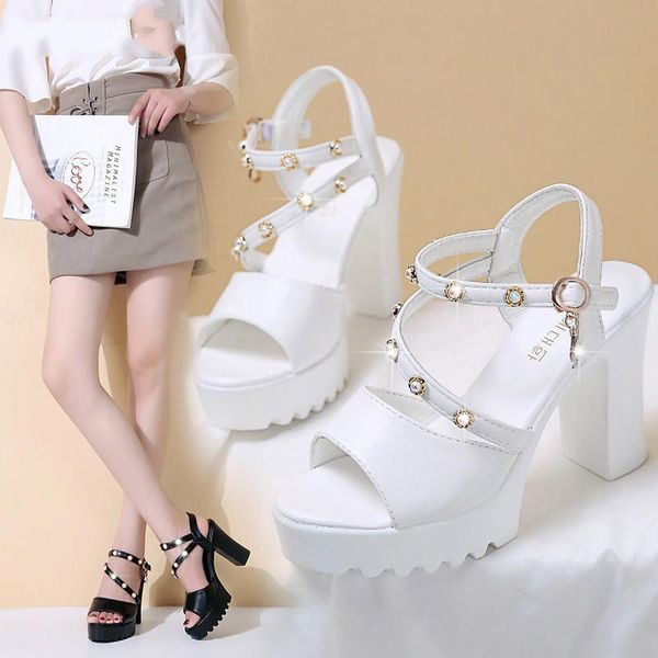 

dress shoes summer women high heels platform sandals pump female party wedding open toe ladies, Black