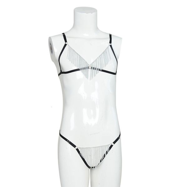 

chain underwear men's split thong binding suit, Black;white