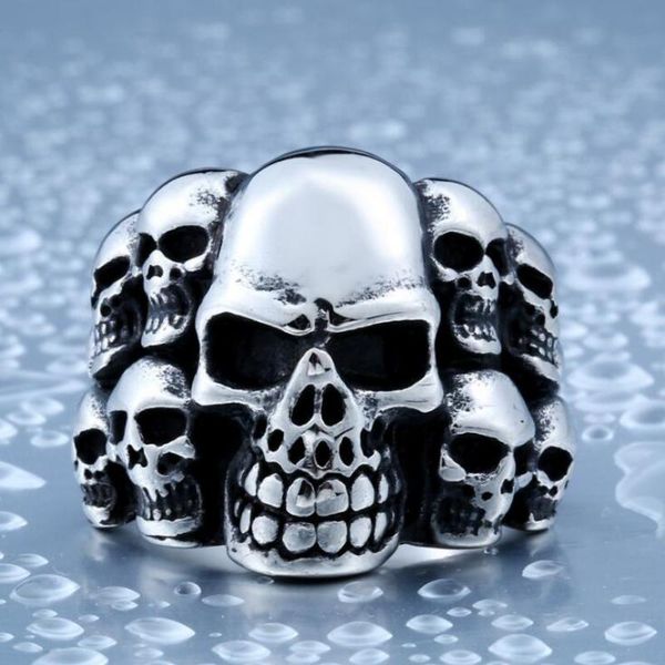 

cluster rings gothic style silver color skull ring for men rock jewelry domineering halloween gift, Golden;silver