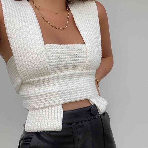 

fabpop spring summer arrivals white regular length knitted slim street style vest strap sleeveless ga166 210709