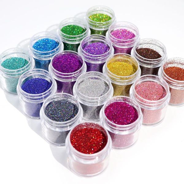 

nail glitter 16pcs holographic colorful sparkly powder fine for manicure laser chrome pigment dust diy french art supplies, Silver;gold