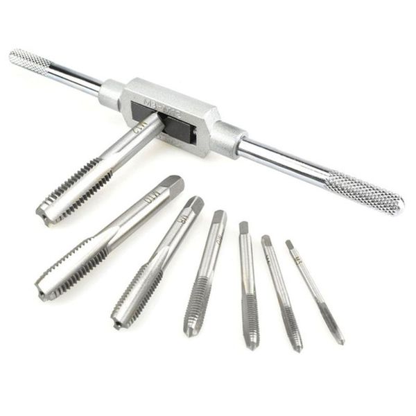 

professional hand tool sets 8pcs m3-m12 tap set small twisted tools screw thread plugs taps metal processing wrench holder