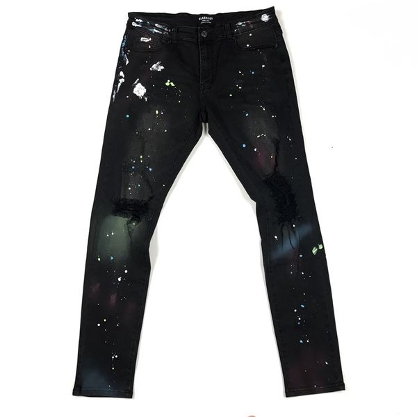 

jeans black multicolor paint splatter jeans ny-fit distressing jean men streetwear, Blue