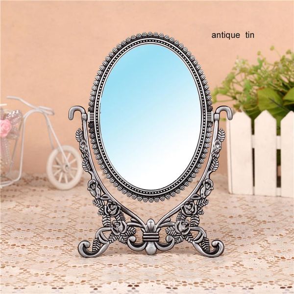 

mirrors double-face retro bronze copper foldable alloy metal table makeup dresser deskcosmetic decorative mirror embossed frame