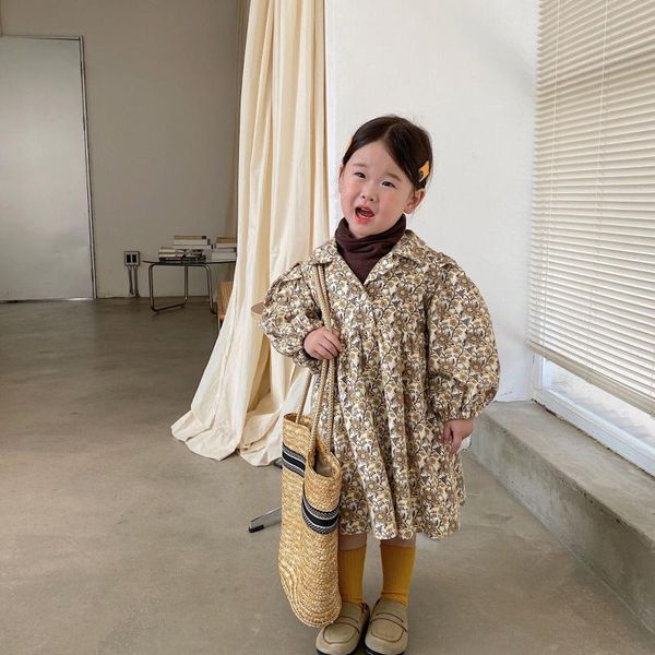 

girl's dresses frock sleeve shirt collar frosted cotton children's wear deep autumn winter raglan dress children princess girl, Red;yellow