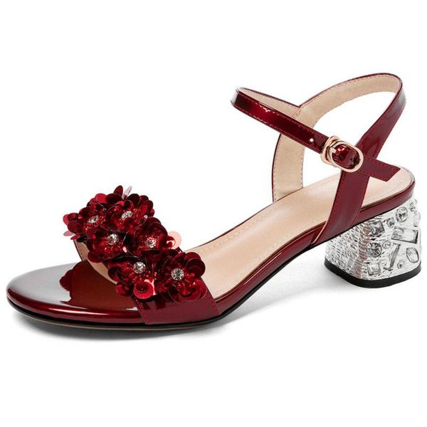 

sandals sweet flwoer women genuine leather crystal decoration high heels pumps summer wedding party prom shoes woman, Black