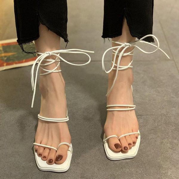

sandals women's sandal cross-strap lace-up modern 2021 summer clip toe lady shoes solid thick heels gladiator women, Black