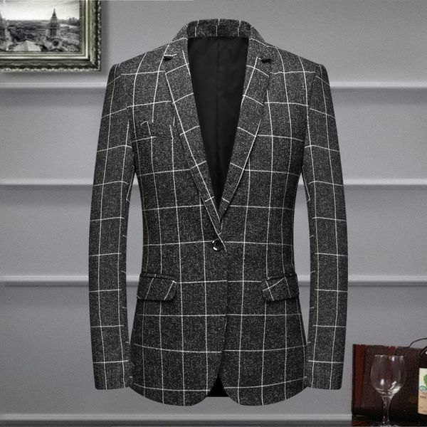

small plaid casual slim suit men's coat, White;black