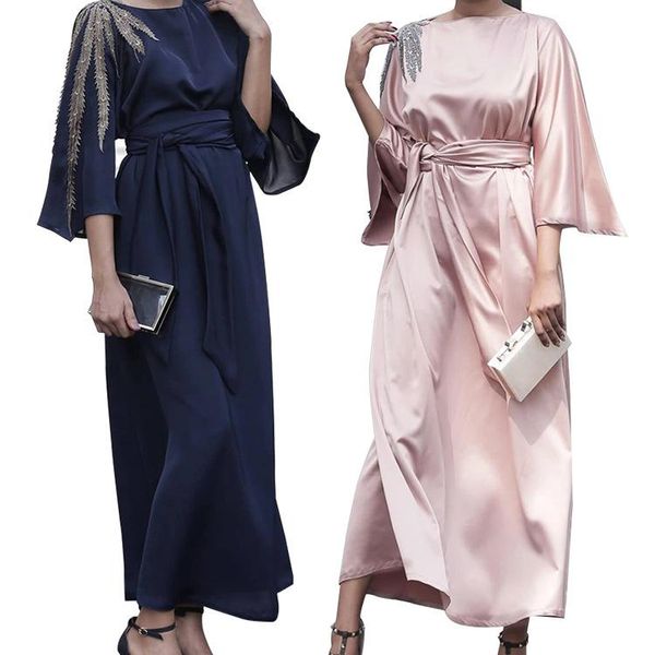

ethnic clothing muslim women long dress o neck embroidery sleeve lacing fashion casual dubai turkey marocain mid east robe vestidos caftan, Red