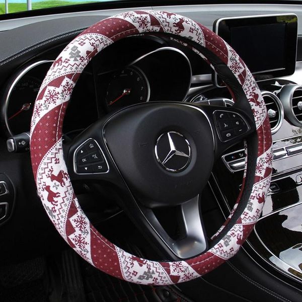 

steering wheel covers 38cm car cover linen cute elk christmas gift four seasons non-slip modification supplies