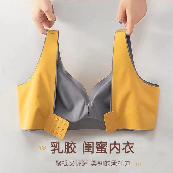 

2021 original friend latex underwear color contrast beautiful back no mark steel ring gathered buckle waistcoat sports bra female, Red;black