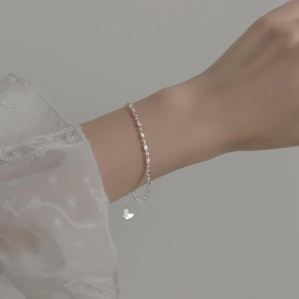 

charm bracelets s925 silver bracelet with female contracted lovely oval bean bead light butterfly hand act the role ofing is tasted, Golden;silver